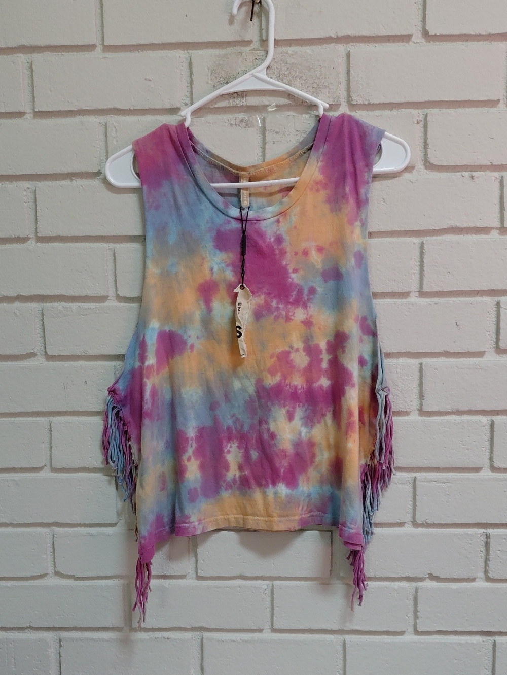 Emma & Sam Pastel Tie-Dye Fringe Tank Top. Size Large  NWT